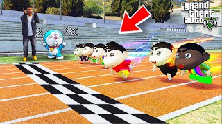 Shin chan amp Shin Chan Brothers Did a Bike Racing with Avengers Super Powerful Bikes GTA 5 in Telugu [upl. by Yeoj]