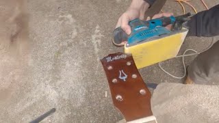 how to remove the guitar headstock inlay and reshape the headstock [upl. by Mayce]