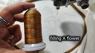 Filling flower machine embroidery for beginners  Flower filling embroidery stitches [upl. by Lertnom]