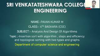 Insertion sort with algorithm  steps and efficiency and topological sorting and graphs [upl. by Aztiram]