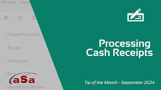 Processing Cash Receipts  aSaStudio Tip of the Month September 2024 [upl. by Lekcim48]