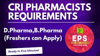 CRI Pharmacist RequirementD Pharmacy Government Vaccancy 2024Government Job For PharmacistEPS [upl. by Fiske]