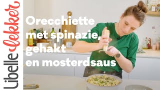 Klaar in 30 minuten orecchiette met spinazie gehakt en mosterdsaus [upl. by Solita490]