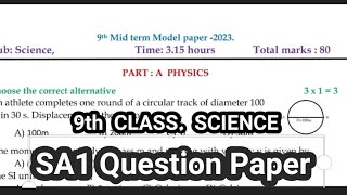 9th Science SA1 question paper9th class Science Midterm question paper2023 [upl. by Dammahum]