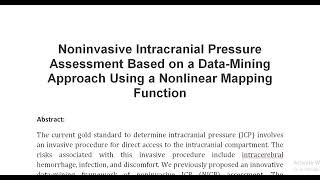 Noninvasive Intracranial Pressure Assessment Based on a Data Mining Approach Using a Nonlinear Mappi [upl. by Notwen]