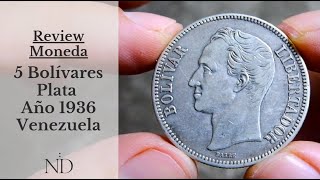 Review Moneda 5 Bolivares de Plata 1936 – Venezuela  SILVER COIN Y241 Video028 [upl. by Natanoy]