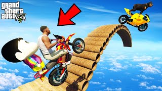 FRANKLIN TRIED IMPOSSIBLE ROUND PIPE BRIDGE BIKE PARKOUR RAMP CHALLENGE GTA 5  SHINCHAN and CHOP [upl. by Drugge929]