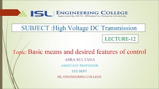 HVDC Lecture 12Basic means and desired features of control [upl. by Attenad]