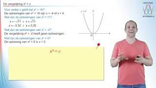 Kwadratische vergelijkingen  de vergelijking x2  c  WiskundeAcademie [upl. by Nassir671]