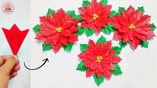 How To Make Poinsettia Paper Flower 🌺  Christmas Decor  Poinsettia Christmas Flower DIY [upl. by Arodasi]