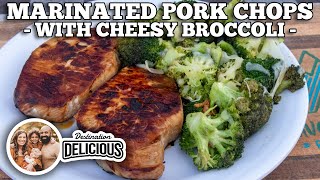 Marinated Pork Chops with Cheesy Broccoli  Blackstone Griddles [upl. by Tserrof]