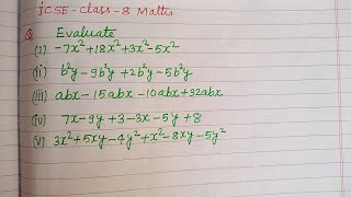 Evaluate the following  icse maths class 8  addition of expressions  class 8 icse maths [upl. by Lahey]