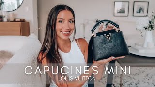 LOUIS VUITTON CAPUCINES MINI  REVIEW  WHAT FITS  MOD SHOTS  WEAR amp TEAR [upl. by Hnib]