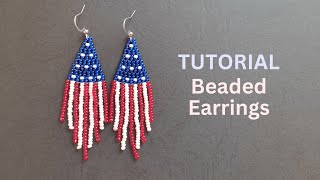 Seed bead earrings in USA style tutorial handmade beaded fringe earrings tutorial for beginners [upl. by Esimorp296]