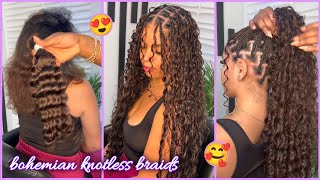 100 Human Hair  Bohemian Knotless Braids  PERFECT VACATION BRAIDS [upl. by Macfadyn]