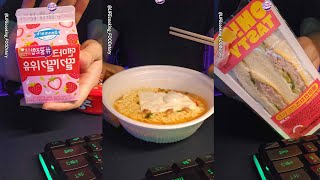 Late at night at 1200 king lid cup ramen sandwich strawberry milk eating show [upl. by Anirbus]