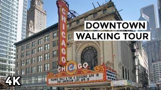 Downtown Chicago Virtual Walking Tour 4K State Street Chicago Theatre Riverwalk [upl. by Nerrad]