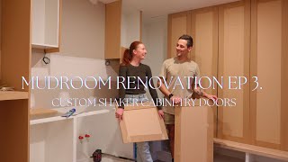 MUDROOM RENOVATION EP 3  Custom shaker cabinetry doors [upl. by Chamkis776]