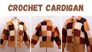 Crochet Patchwork Sweater Tutorial  Crochet Cardigan With Collar  Crochet Collared Cardigan [upl. by Naimerej]