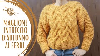 Maglione lana donna ai ferri  Maglia con gli intrecci [upl. by Leighland181]