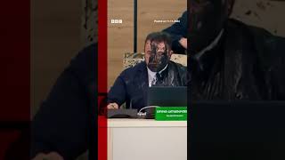 Moment Georgia election cheif doused in paint by opposition official Georgia BBCNews [upl. by Zorine]