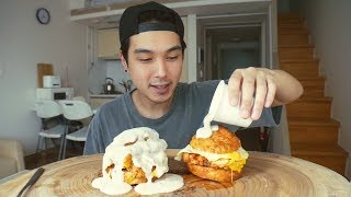 Biscuits amp Gravy w Fried Chicken  MUKBANG [upl. by Inanak]