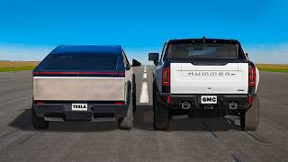 Tesla Cybertruck v Hummer EV DRAG RACE [upl. by Turoff]