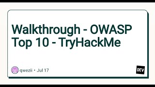 Walkthrough  TryHAckme  Owasp Top 10 Challange 110  Cyber Security  Hacking [upl. by Giffy]