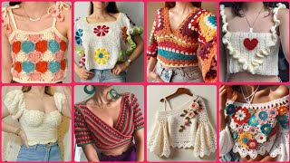 Beautiful crochet crop topssummer topeasy crochet crop top pattern ideas for ladies 2024 [upl. by Shirk]