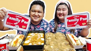 JOLLIBEE BURGER STEAK amp PALABOK FAMILY SIZE MUKBANG [upl. by Gusti596]