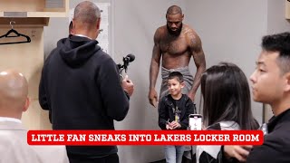 Little fan sneaks into Los Angeles Lakers locker room [upl. by Niple]