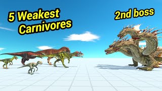 Velociraptor Deinonychus Cryolophosaurus Carnotaurus Allosaurus vs miniboss factions [upl. by Ahtela]