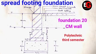 spread footing foundation  building Drawingfoundation for 20 CM  Polytechnic third semester [upl. by Teews]