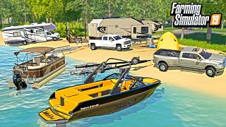 MEMORIAL DAY BOATING amp CAMPING INSANE MALIBU BOAT  FARMING SIMULATOR 2019 [upl. by Cordalia]