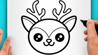 DISEGNI FACILI DI NATALE COME DISEGNARE UN CERVO DI NATALE KAWAII VIDEO DI DISEGNI NATALIZI [upl. by Wallis]