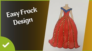 Easy Frock DesignSimple Frock Drawingartfrocktrendingpainting [upl. by Halihs]