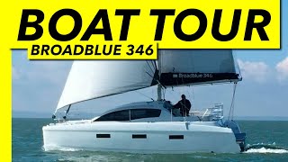 A very rare small cruising catamaran  Broadblue 346 tour  Yachting Monthly [upl. by Anemaj]