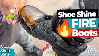 How to Shoe Shine Boots 🥾🥾 Boots on Fire 🔥🔥 ASMR Shoe Shine asmr [upl. by Nirrac]