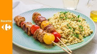 Petites brochettes de saucisses et tomates cerises blé gourmand [upl. by Xyno]