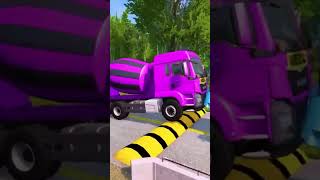 Double Flatbed Trailer Truck vs Speed Bumps Train vs Cars beamng drive BeamNG Drive 166 shorts [upl. by Yraillih]