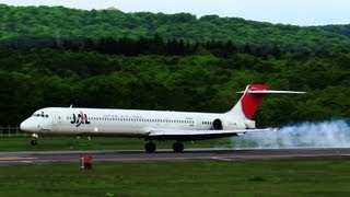 白煙を上げながら着陸！ JAL MD90 Landing at Kushiro Airport 釧路空港 [upl. by Walden453]