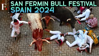 Spains San Fermin Festival Second Running of the Bulls Leaves Six Injured in Pamplona [upl. by Eshman445]