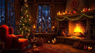 Cozy Room Christmas  Relaxing Fireplace Crackling Snowing Outside Window and Christmas Tree [upl. by Tedmund]