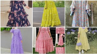 Frill froks  floral print maxi Designs  chiffon froksmaxi Designs 👗 [upl. by Davy]