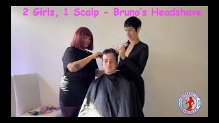 Barberettes Charlotte amp Linda  2 Girls 1 Scalp  Brunos Headshave Preview [upl. by Neelcaj]