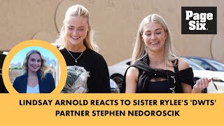 Lindsay Arnold reacts to sister Rylees DWTS partner Stephen Nedoroscik [upl. by Ahsitram]