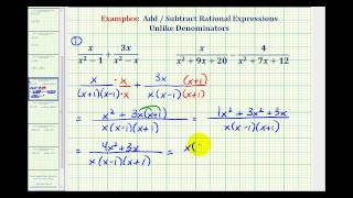 Ex 4 Add and Subtract Rational Expressions  Unlike Denominators [upl. by Ralyt]