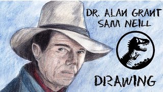 Alan Grant  Sam Neill  JURASSIC PARK  colored pencil portrait [upl. by Yekcaj]