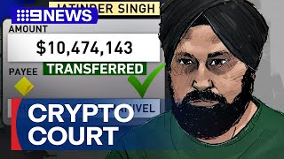 Man faces court over 10 million crypto haul  9 News Australia [upl. by Akelahs255]