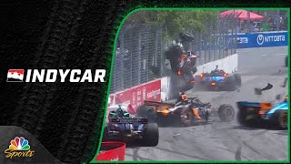 Huge wreck launches Santino Ferrucci into catchfence on the streets of Toronto  Motorsports on NBC [upl. by Dickinson]